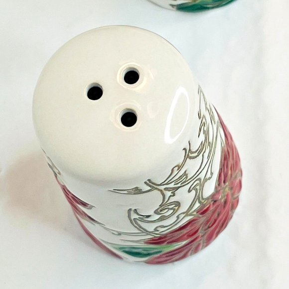 In Home Style Red Floral Poinsettia Salt & Pepper Christmas Set - Picture 7 of 11